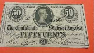 50c Cent 1864 Fractional Note  Confederate States of America  US CURRENCY COLLECTION [upl. by Filmer]