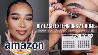 DIY LASH EXTENSIONS AT HOME  AMAZON INDIVIDUAL EYELASHES TUTORIAL 9 [upl. by Norvall]