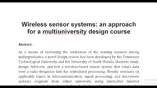 Wireless sensor systems an approach for a multiuniversity design course [upl. by Valentin981]