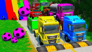 TRANSPORTING PIXAR CARS amp FRUITS WITH COLORED amp JOHN DEERE vs CLAAS vs TRACTORS  BeamNGdrive 962 [upl. by Ettennaej]