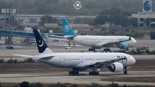 PIA B777 APBHX Return to Service  Serene Air A330  C150  Qatar Airforce C130 at Karachi Airport [upl. by Baillie]