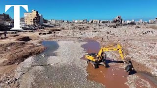 Libya Drone footage shows path of Dernas deadly flood [upl. by Denyse]