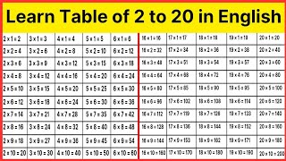 Learn multiplication table of 2 to 20  2 se 20 tak pahada in english mein  table of two to twenty [upl. by Biles]