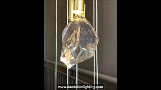 Art Copper Irregular Crystal Stone ChandeliersClear Glass Staircase Long Pendant Lights light home [upl. by Chader]