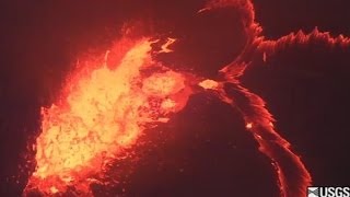 USGS  Lava lake spattering at Halemaumau Crater [upl. by Atikal]