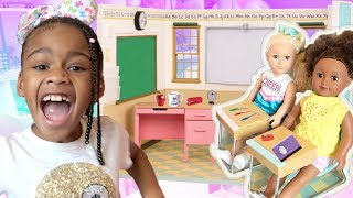 Baby Doll School Pretend Play with American Girl Doll Classroom [upl. by Derwin]