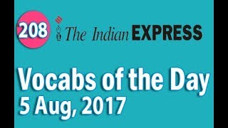 ✅ The Indian Express Vocabulary 5 Aug 2017  Learn 10 New Words with Tricks  Day208 [upl. by Atok]