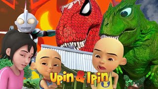 Upin Ipin Takut Ada Tirex Dinosaurus Merah Laser Kuat Cahaya Ultraman Ipin Melawan Tirex di Kampung [upl. by Skcirdnek]