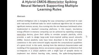 A Hybrid CMOS Memristor Spiking Neural Network Supporting Multiple Learning Rules [upl. by Celia]