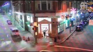 CCTV Police Shootout At 711 In Baltimore Maryland [upl. by Mic108]