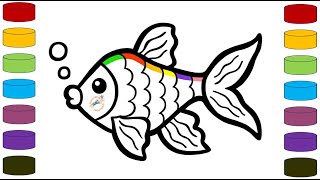 How to draw fish and color rainbow fun for kids [upl. by Erroll]