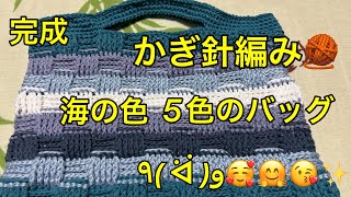 かぎ針編み 🧶 表裏 引き上げ編み 長編み 5色 海の色 編み物 編み方 糸つなぎ 色変え 🩵 2本どり ３本どり デニムラボ メルティ レピ２番 レピ３番 きらめきコットン白 [upl. by Aroled]