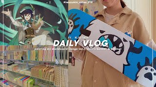 🚀daily vlog painting my skateboard baking cheesecake  venti’s banner  ft klootbox [upl. by Ainoet251]