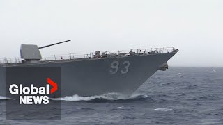 Chinese warship nearly hits American destroyer in Taiwan Strait during joint CanadaUS mission [upl. by Norda]