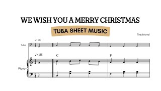 🧑🏼‍🎄 TUBA ⁞ We Wish You a Merry Christmas • tuba sheet music  video score [upl. by Lore]