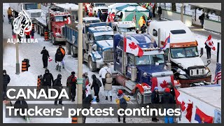 Thousands across Canada join truckers protesting COVID curbs [upl. by Pronty304]