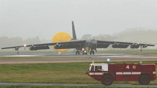 B52 bomber planes deploy to Europe emergency landing in poor weather [upl. by Enidlarej]