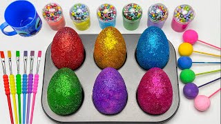 Fun Satisfying Video  Mixing All Lollipops amp Rainbow Eggs from Glitter Slime  Cutting ASMR [upl. by Ycrad]