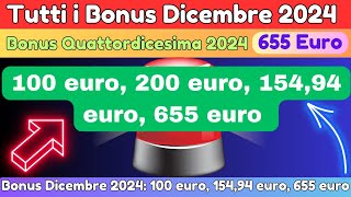 Tutti i Bonus Dicembre 2024 100 euro 200 euro 15494 euro 655 euro  Dipendenti Pensionati [upl. by Nanaek861]