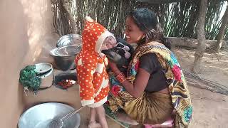 Cute baby feeding vlog jharkhand Village lifestyle cocking [upl. by Ellehciram]