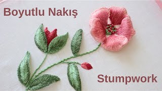 HARİKA PEMBE ÇİÇEKLER  BOYUTLU NAKIŞ  STUNNING PINK FLOWERS  3D STUMPWORK [upl. by Ykvir756]