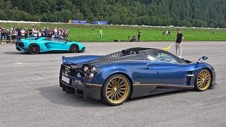 Pagani Huayra Roadster vs Lamborghini Aventador LP7504 SV Roadster [upl. by Ognimod]