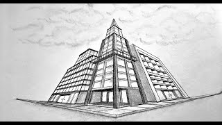 How to draw in three point perspective draw buildings with worms eye view look up view [upl. by Adok330]