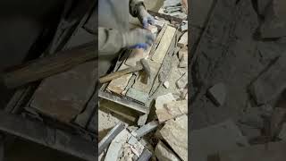 The old stonemason is splicing the stone slabs with broken stones [upl. by Nwadal]