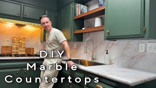 Is this my biggest transformation yet  DIY MARBLE COUNTERTOPS amp BACKSPLASH  Kitchen Makeover [upl. by Devonne935]