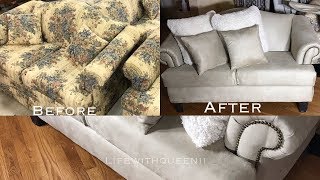 HOW TO REUPHOLSTER A COUCH SOFA Part 2  LifeWithQueenii [upl. by Ssew68]