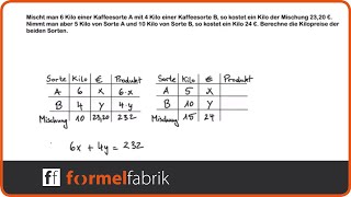 Mischungsaufgabe Nr 3 Aufgabe mit ZWEI VARIABLEN – Kaffeesorten [upl. by Etirugram552]