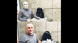 Silver man statue revealed his makeup removal after performingCan you do that with out a mirror🤔 [upl. by Nohsid]