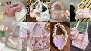 Crochet bag ideas Crochet white and light pink 🩷 bags Beginner friendly [upl. by Eniksre845]