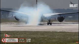 Crosswind Landings at London Heathrow Airport [upl. by Ainehta769]