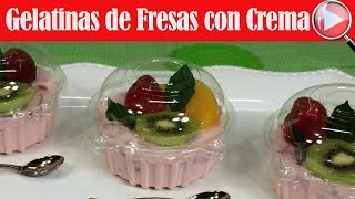 Gelatinas de Fresas con Crema y Frutas Individuales  Recetas en Casayfamiliatv [upl. by Nylirem]