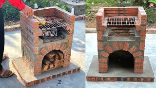 Construction Of Outdoor Grill From Red Brick  Cement Ideas [upl. by Ayanal500]