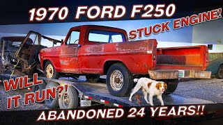 Abandoned for 24 Years 1970 Ford F250 with a STUCK Engine Will it Run [upl. by Akemet]