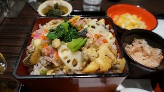 大戸屋の「鰆と菜の花のちらしご飯と生姜あんかけうどん」 Japanese Spanish mackerel amp Rapeseed Rice with Udon [upl. by Coffee]