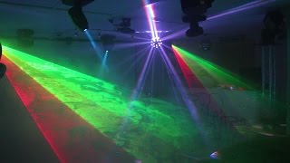 Home Disco Lights synchronized to Music 5 Scanners Moving Heads Lasers DMX controlled [upl. by Eilliw547]