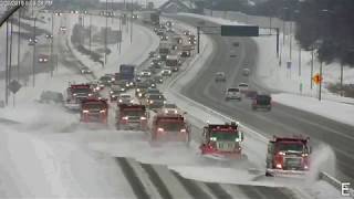 Group of trucks plowing Minnesota highway [upl. by Draneb]