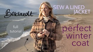 Sewing a winter coat fully lined with pockets and collar Sewing pattern available for download [upl. by Anialam755]