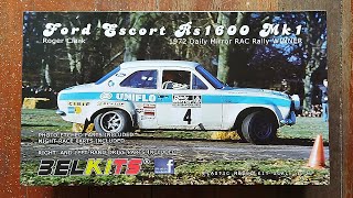 Belkits 124 Ford Escort RS1600 Mk1 1972 Daily Mirror RAC Rally winner  Plastic Model Kit Unboxing [upl. by Thanasi877]