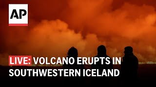 Iceland volcano eruption live Watch as it erupts near Grindavik [upl. by Llewon]