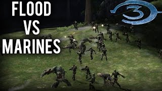 Halo 3 AI Battle  Flood vs Marines [upl. by Yllier]