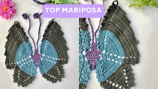 🦋TOP Mariposa tejido a crochettodas las tallas 🧶 Paso a pasoTOP Butterfly crochetedall sizes [upl. by Enirhtak]