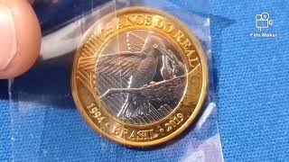 1 Real Brasil 2019 Conmemorativo 25 Aniversario del Real bimetalica Acero y recubierto numismatica [upl. by English]