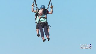 104yearold Chicago woman becomes oldest person to tandem skydive [upl. by Sesom]