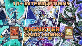 IGNISTER MATHMECH 1 CARD COMBO 10 INTERRUPTIONS  UNAFFECTED SINGULARITY IN YUGIOH MASTER DUEL [upl. by Swithbert221]