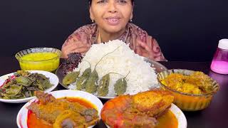 BIGBITES EATING RICE WITH GOLDA CHINGRI TANGRAR JHAL VANGOR FISH DAL SIM VAJA।। [upl. by Ahsanat]