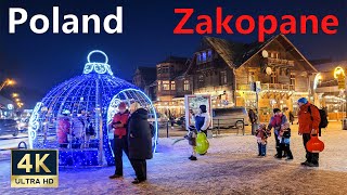 Zakopane Poland 🇵🇱 4K Winter Evening Walking January 2022 [upl. by Cockburn773]